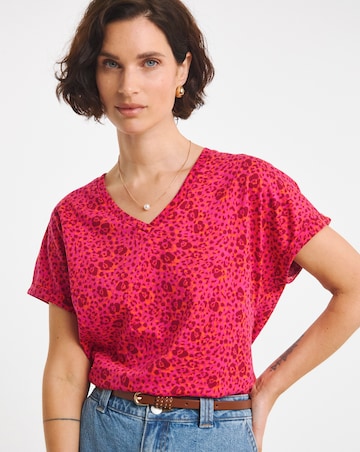 Pure Cotton Pink Print V Neck Printed T-Shirt