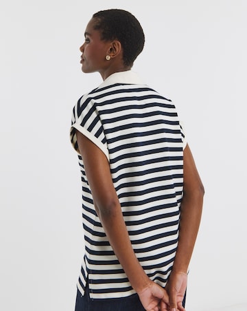 Navy Stripe Short Sleeve Rugby Polo Top