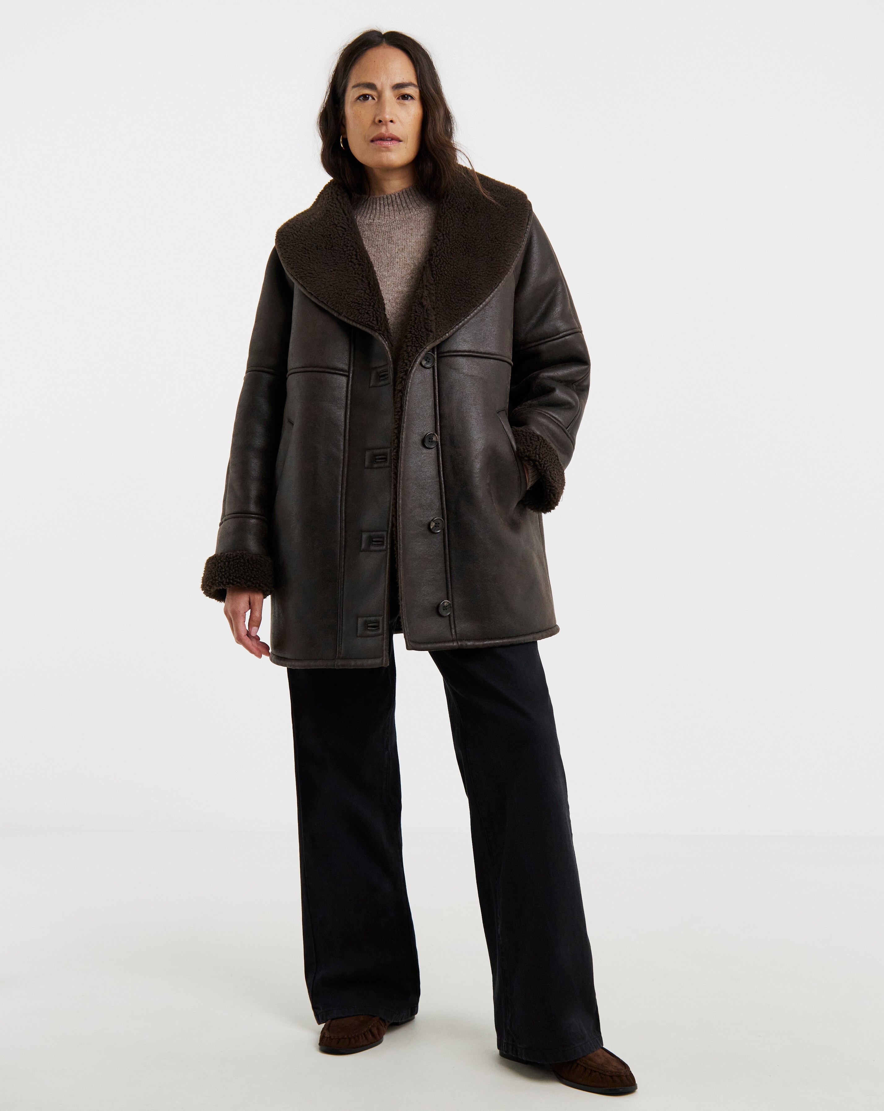 Chocolate Shawl Collar Aviator Jacket | JD Williams