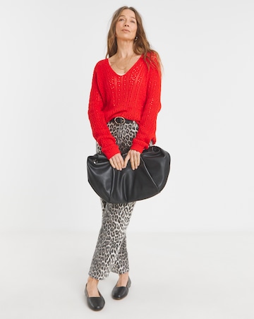 Pointelle All Over Stitch V Neck Jumper