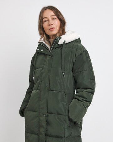 Olive Water Resist Padded Maxi Coat