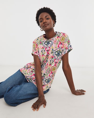 Pure Cotton Longline Short Sleeve Curved Hem Top