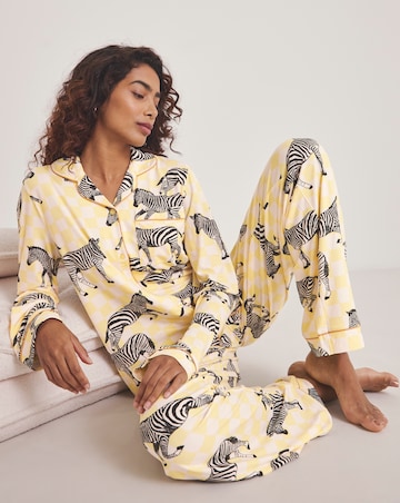 Chelsea Peers Classic Button Up Pyjama Set Zebra Checkerboard Print