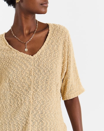 Boucle V-Neck Short Sleeve Top