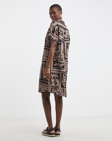 Linen Mix Collared Tunic Dress