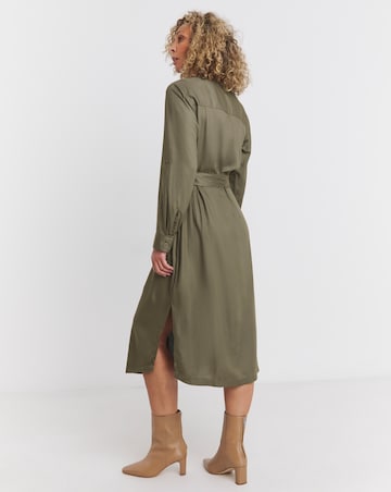 Viscose Twill Utility Shirt Dress With Drawstring Waist