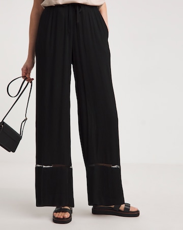 Black Crinkle Shirred Waist Wide Leg Trousers