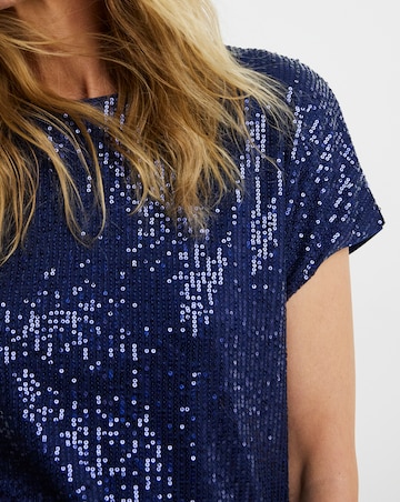 Sequin Longline Curved Hem Top