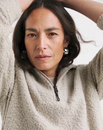 Cream Half Zip Borg Hoodie