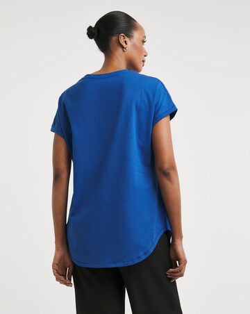 Blue Relaxed Short Sleeve Longline Top