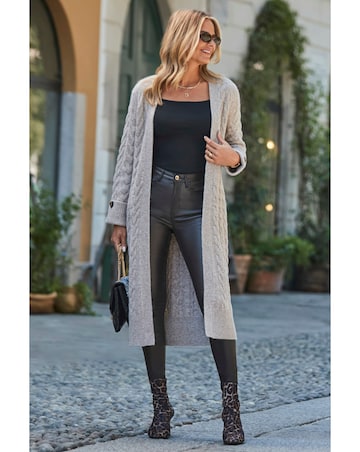 Sosandar Cable Button Cuff Maxi Cardi