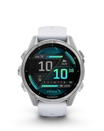 Garmin Fenix 8 43mm Amoled Smart Watch - Silver with Whitestone Silicone Band