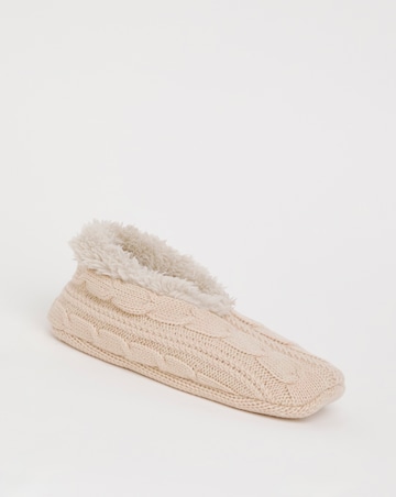 Thermal Cable Knit Warmlined Slipper Socks - Blush Oatmeal