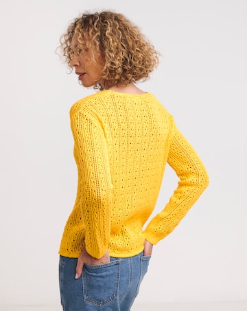 Yellow Pointelle V Neck Jumper