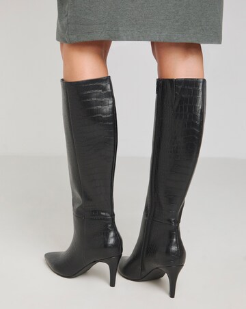 Heavenly Soles Ezra Knee High Heeled Boot With Pointed Toe Wide E Fit