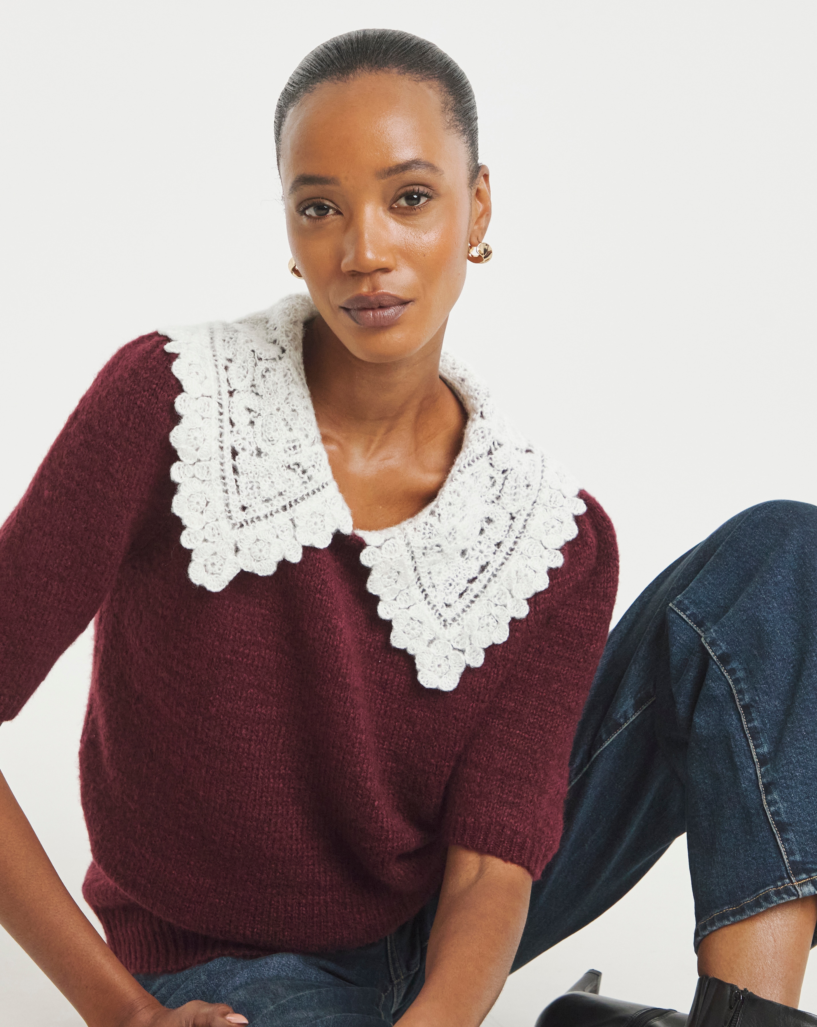 【sheller】シェリエ lace collar knit tops lace collar knit tops – shéller / シェリエ