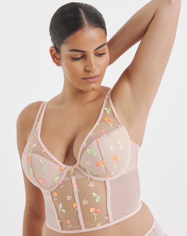 Simply Be Summer Cherries Embroidery Half Padded Underwired Longline Bra (B-F)