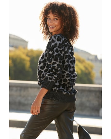 Sosandar Fluffy Animal Jacquard Metallic Off The Shoulder Jumper