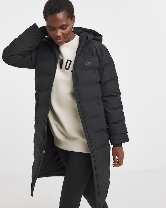 Snowdonia Black Showerproof Long Padded Jacket