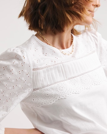 White Broderie 3/4 Sleeve Top