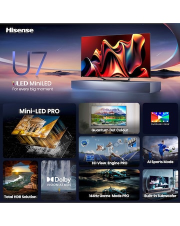 Hisense 65in 65U7NQTUK Smart 4K UHD HDR Mini-LED TV with Amazon Alexa