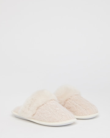 Dana Faux Fur Trim Mule Slippers - Wide Fit (E)