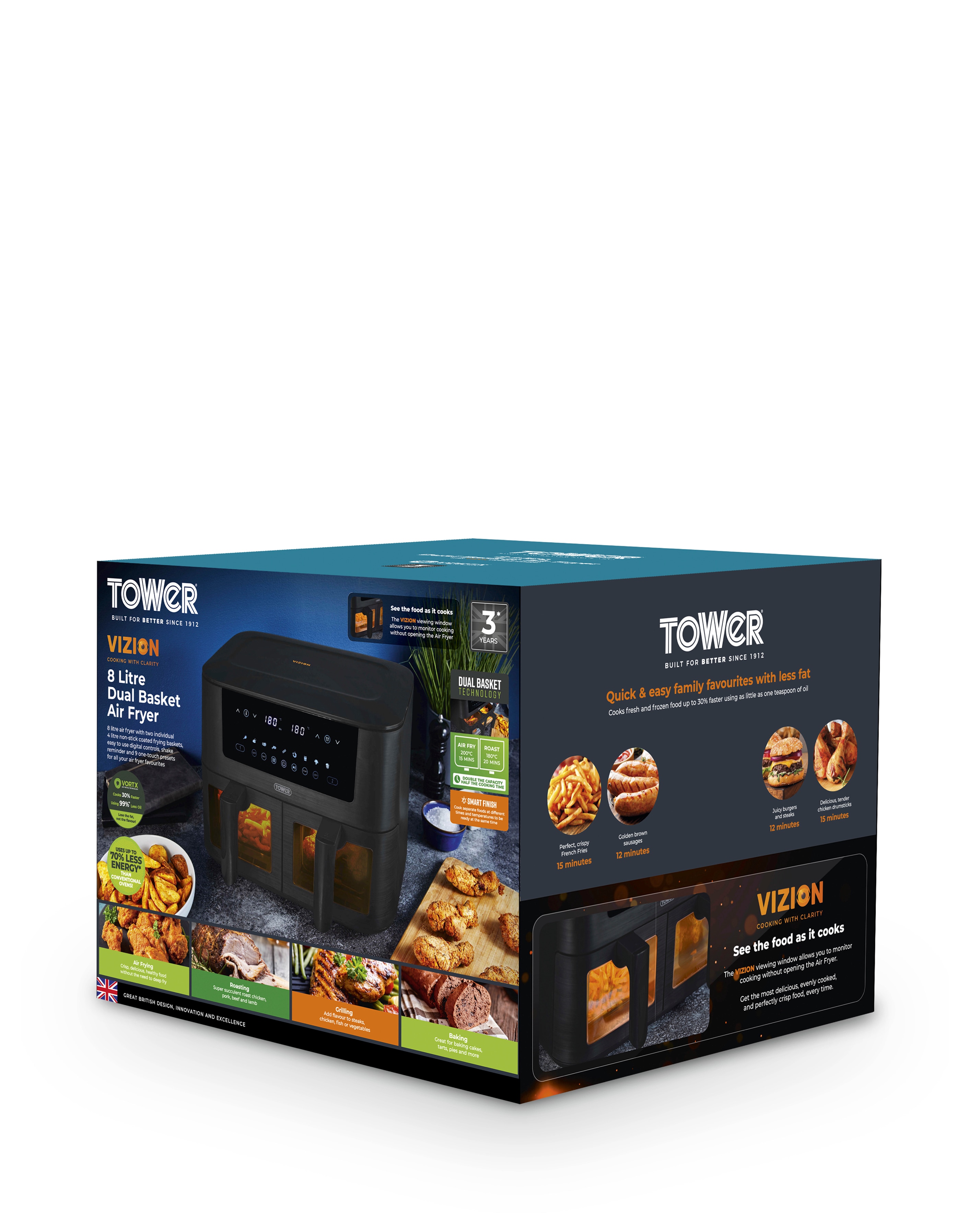Tower T17151 Vortx Vizion Dual 8L Basket Digital Air Fryer | JD