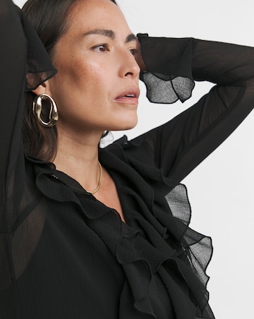 Womens Ruffle Romantic Long Sleeve Blouse - Black