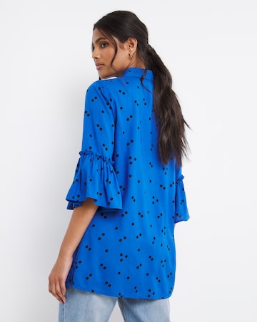 Blue Spot Short Sleeve Frill Cuff Shirt