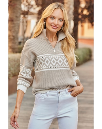 Sosandar Aztec Zip Collar Jumper