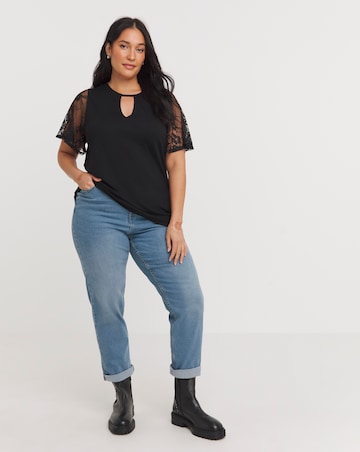 Lace Sleeve Cut Out Front Top