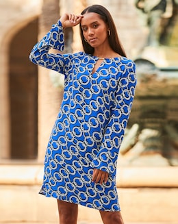 Sosandar Blue Chain Print Tab Detail Shift Dress