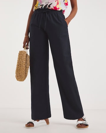 Navy Linen Mix Straight Leg Trousers
