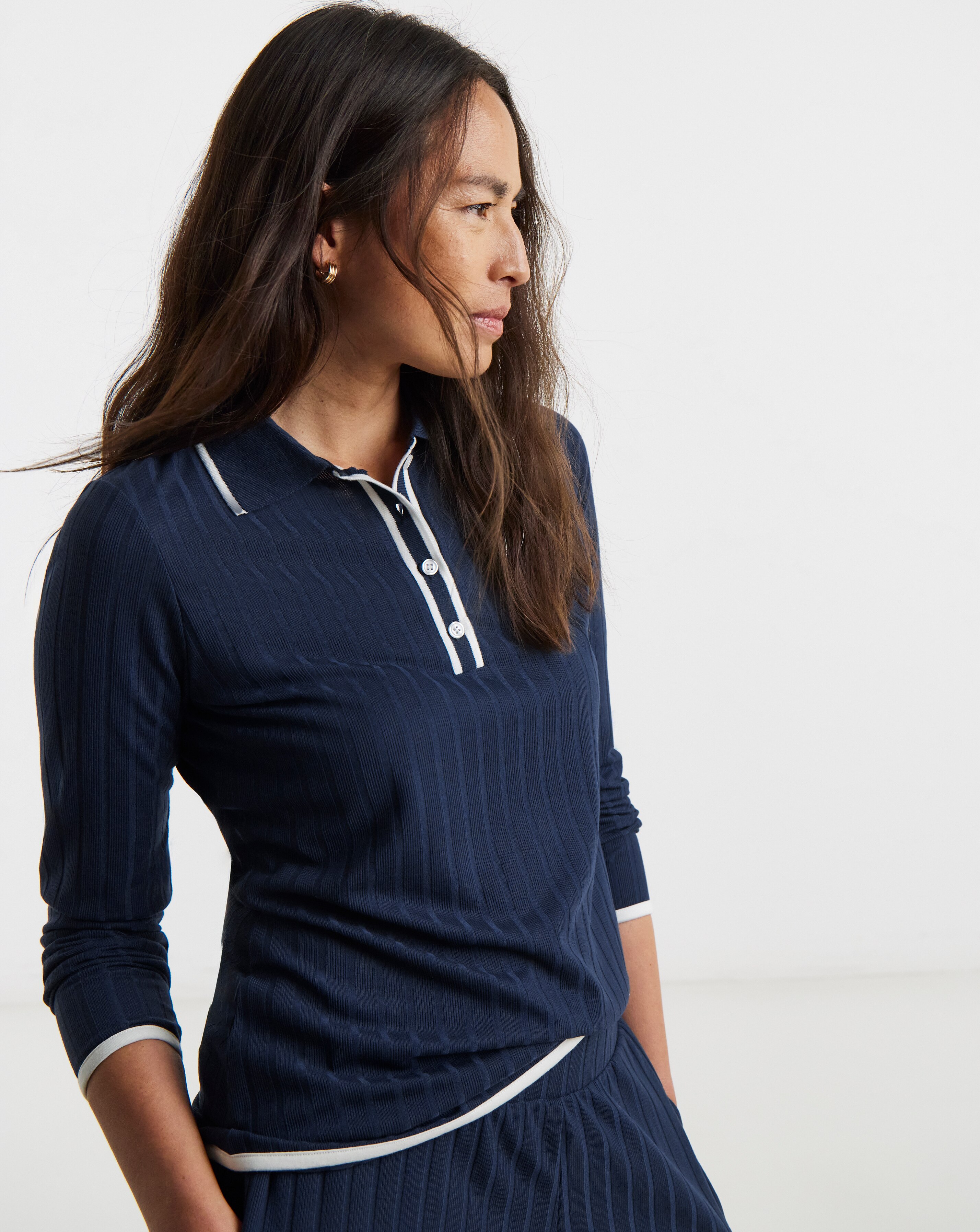 Button Front Collared Long Sleeve Top