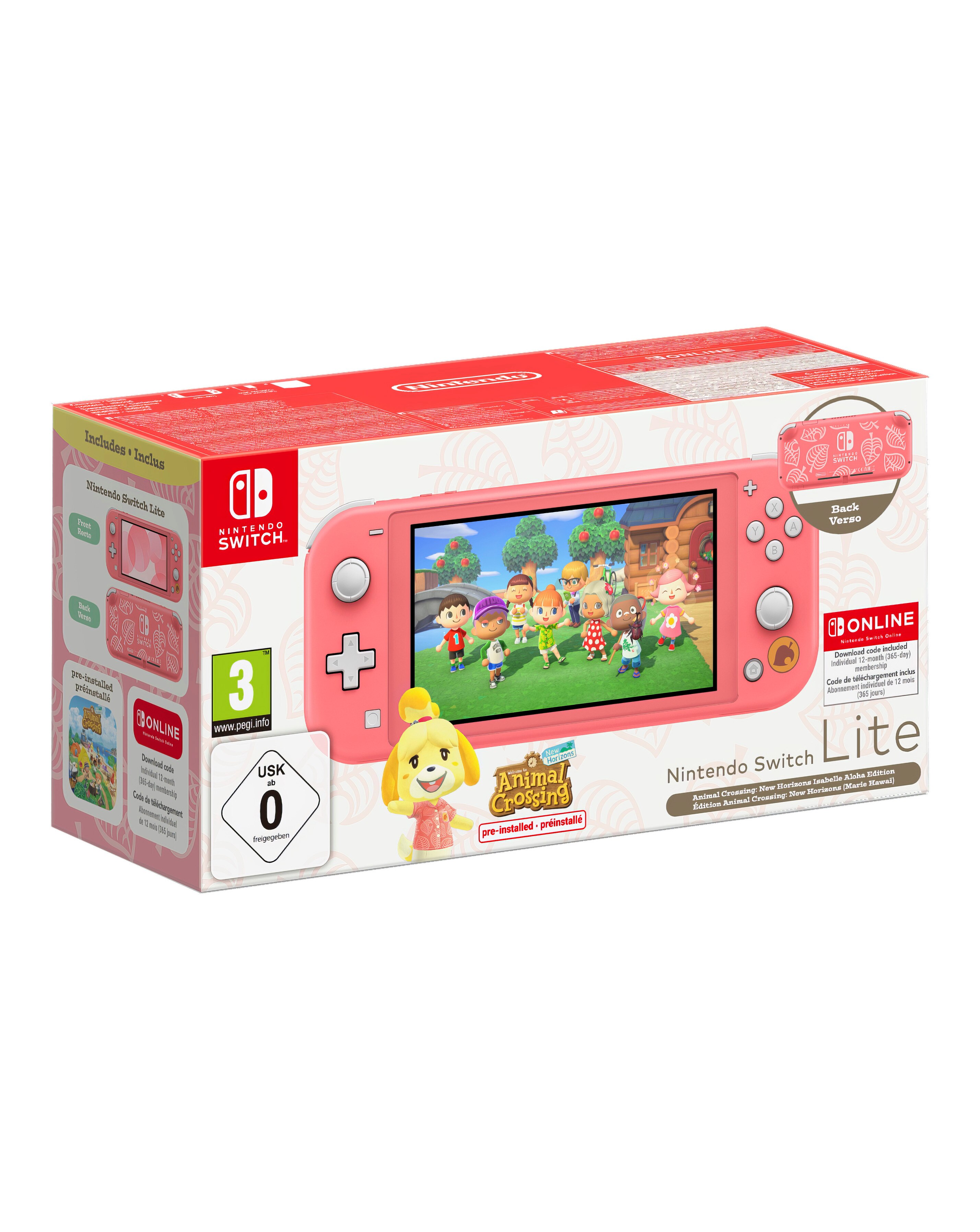Nintendo Switch Lite Coral Isabelle Aloha Edition & 12 Months