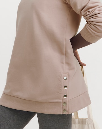 Blush Crew Neck Popper Side Longline Sweatshirt