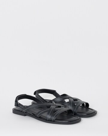 Sedona Contast Stitch Leather Strappy Flat Sandals - Wide Fit (E)