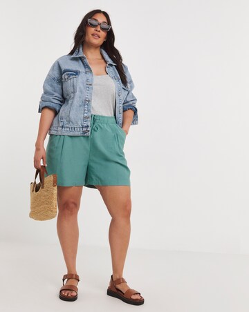 Misty Blue Linen Mix Pleat Detail Shorts