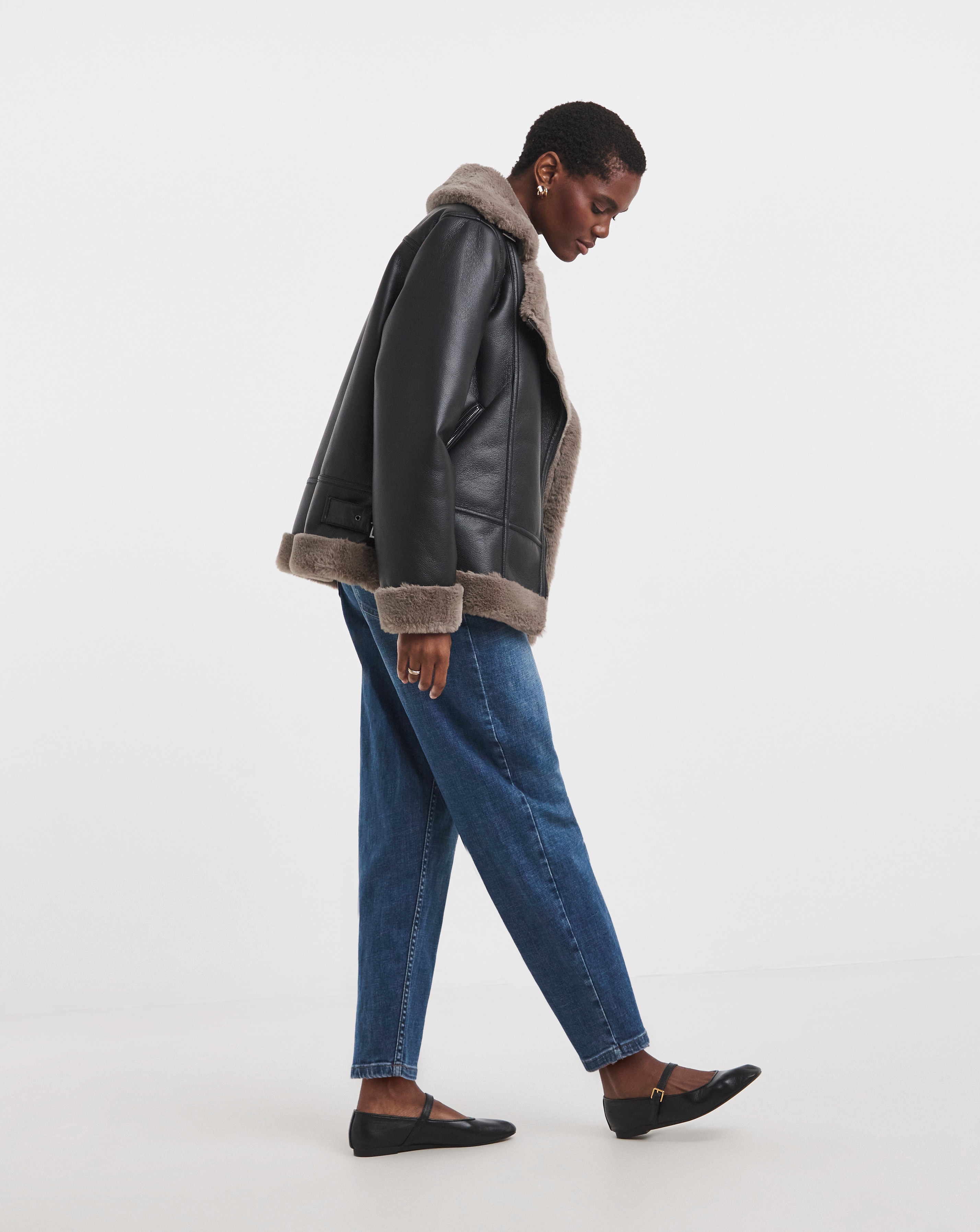 Black Contrast Faux Fur Lined Aviator Jacket | JD Williams