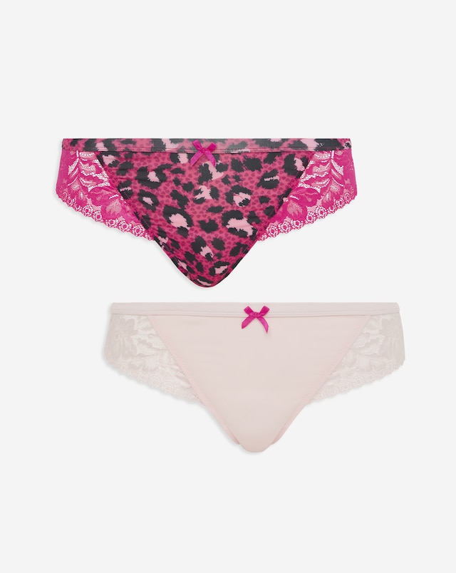 Pretty Secrets (2 Pack) Animal Print Lace Brazilians