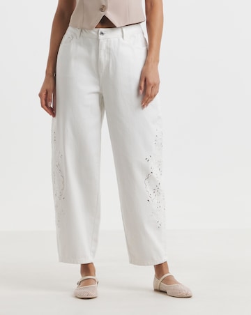 Simply Be White Broderie Detail Barrel Leg Jeans
