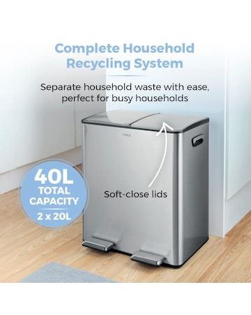 Tower 40L Recycling Pedal Bin Silver