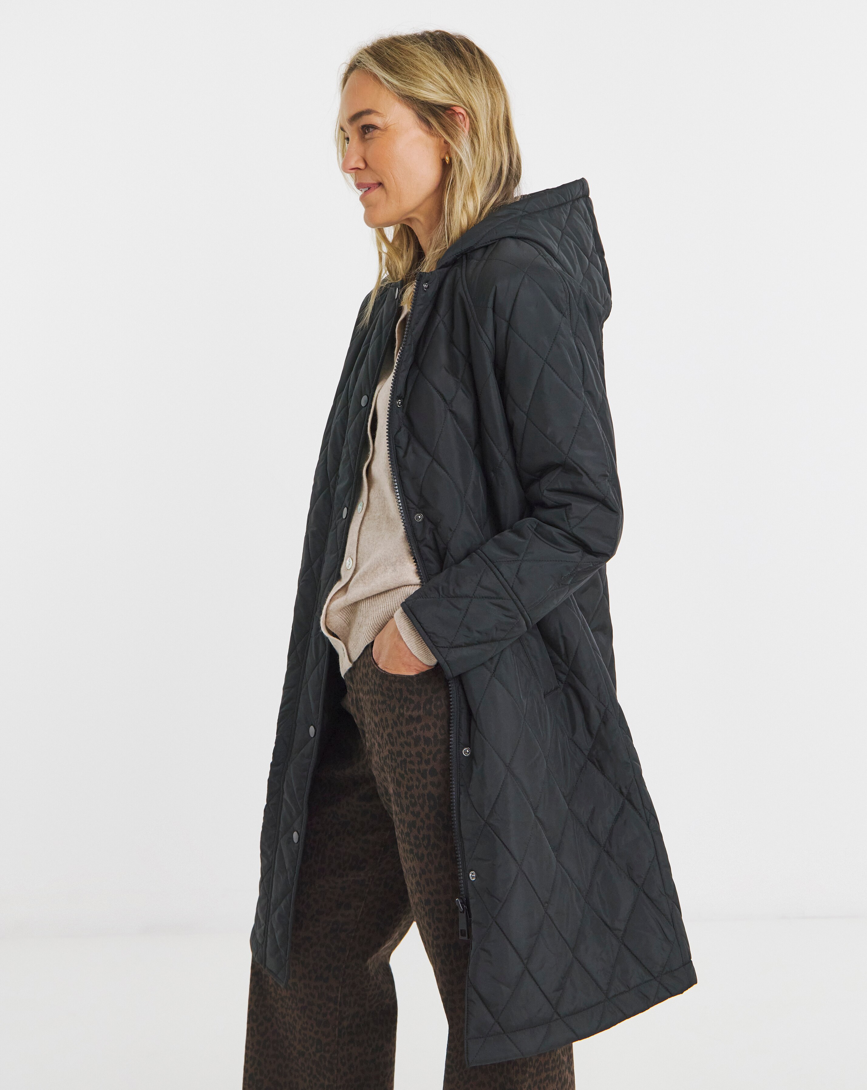 Black Quilt Collar Mid Length Jacket JD Williams black-quilt-collar-mid-length-jacket-jd-williams