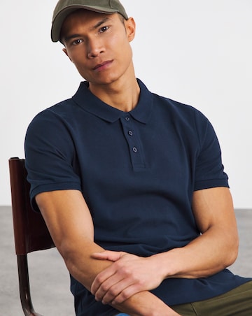Pure Cotton Pique Polo Long Length- Navy