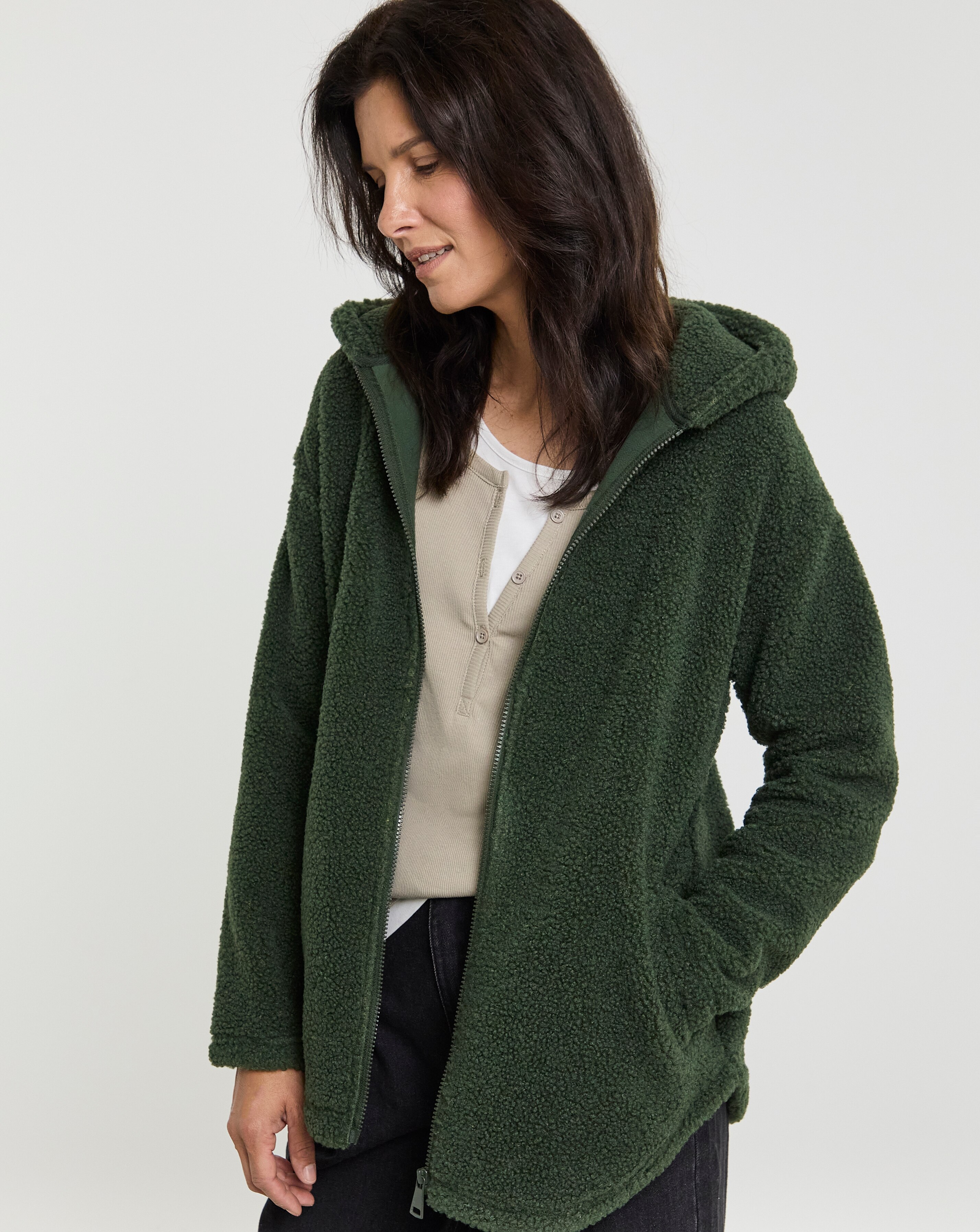 Borg Longline Zip Through Hoodie