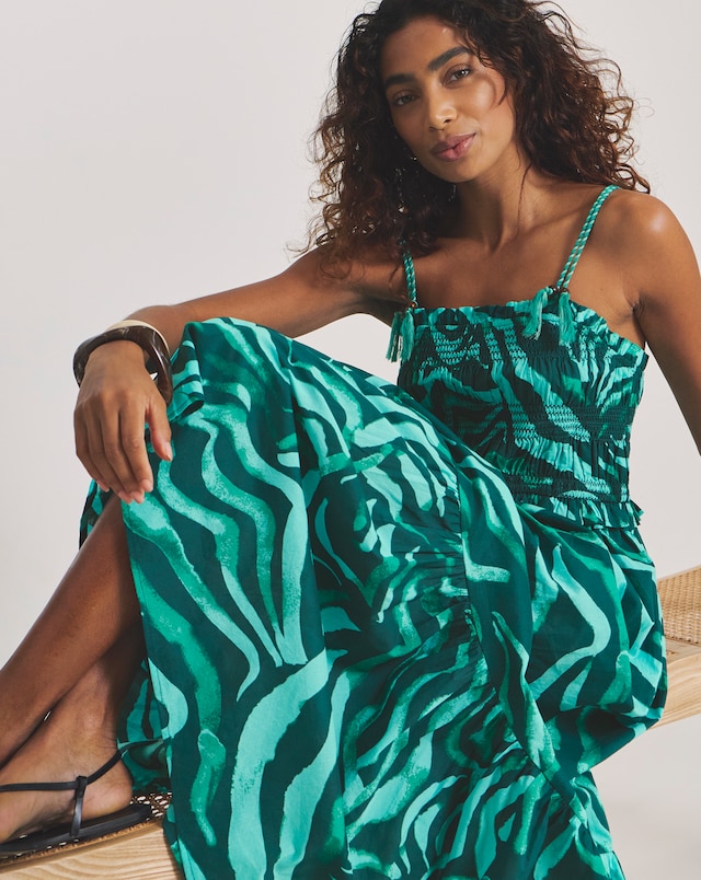 Cotton Shirred Maxi Beach Dress