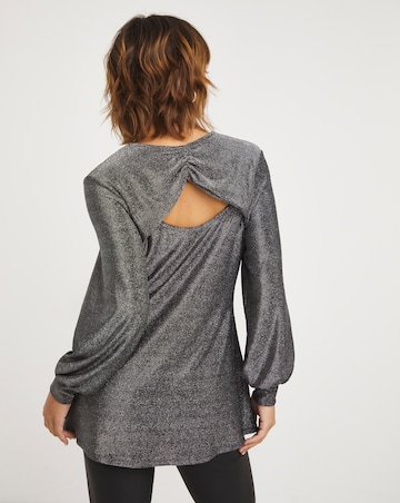 Silver Long Sleeve Cut Out Back Detail Top