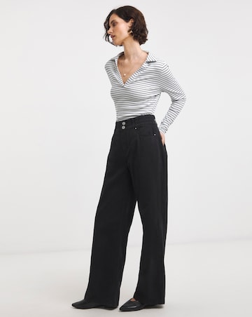 Black Elasticated Wide Leg Jeans
