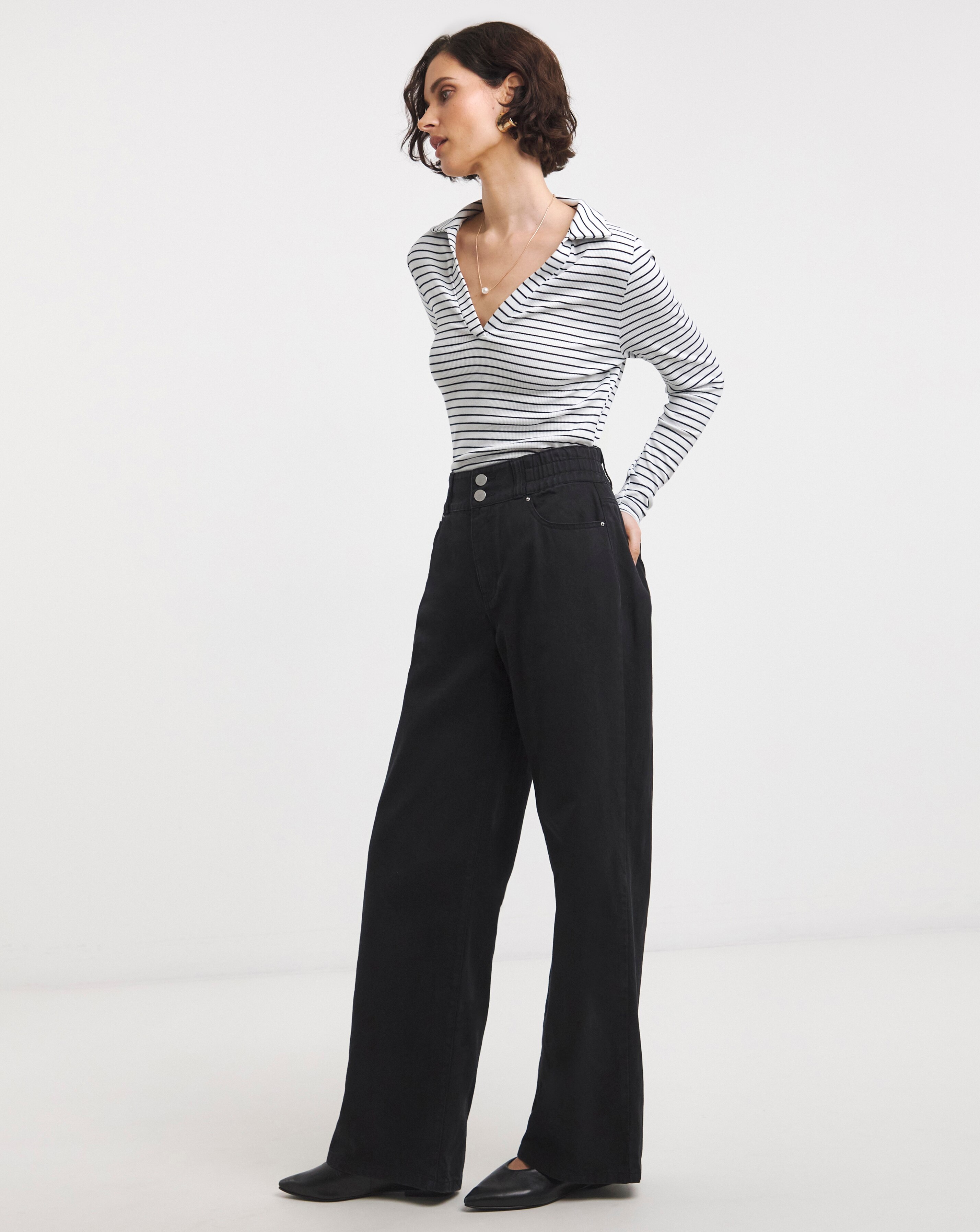 Black Elasticated Waist Wide Leg Jeans