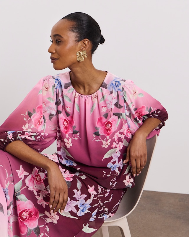 Joanna Hope Bubble Hem Floral Blouse